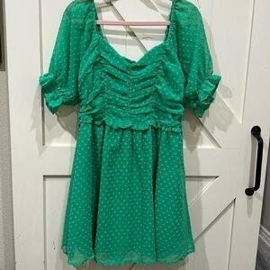 NWT Andre by Unit green rushed dress. Gorgeous! Size Large. Pit 19.5” length 34”